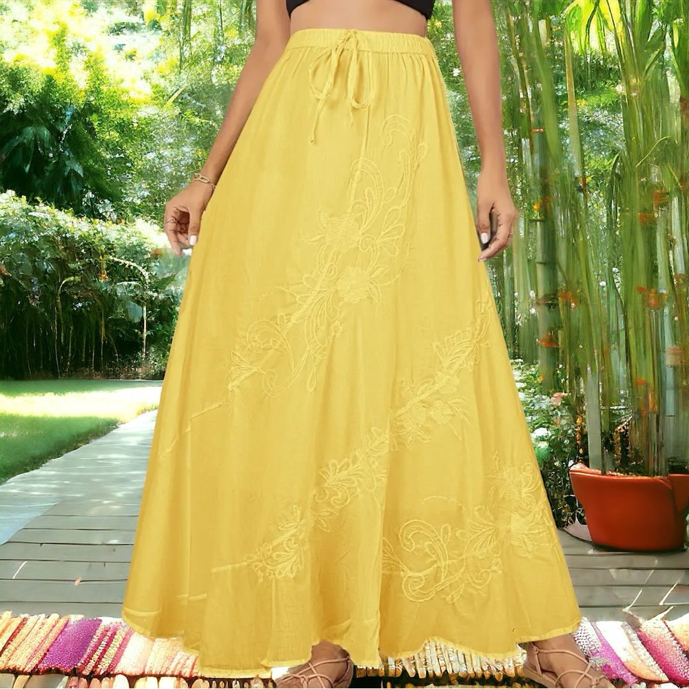 Boho Embroidered Maxi Skirt Large